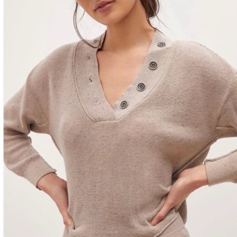 Daily Practice Anthropologie Waffle Knit Pullover Button Sweater